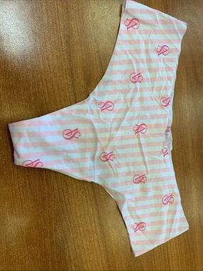 Victoria's Secret Pink Striped No Show Thong with Script Logo